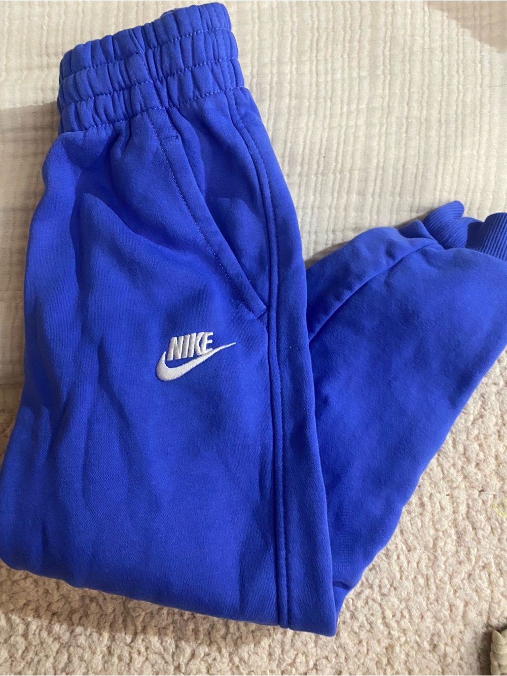 Nike Kids Bright Blue Fleece Joggers with White Swoosh